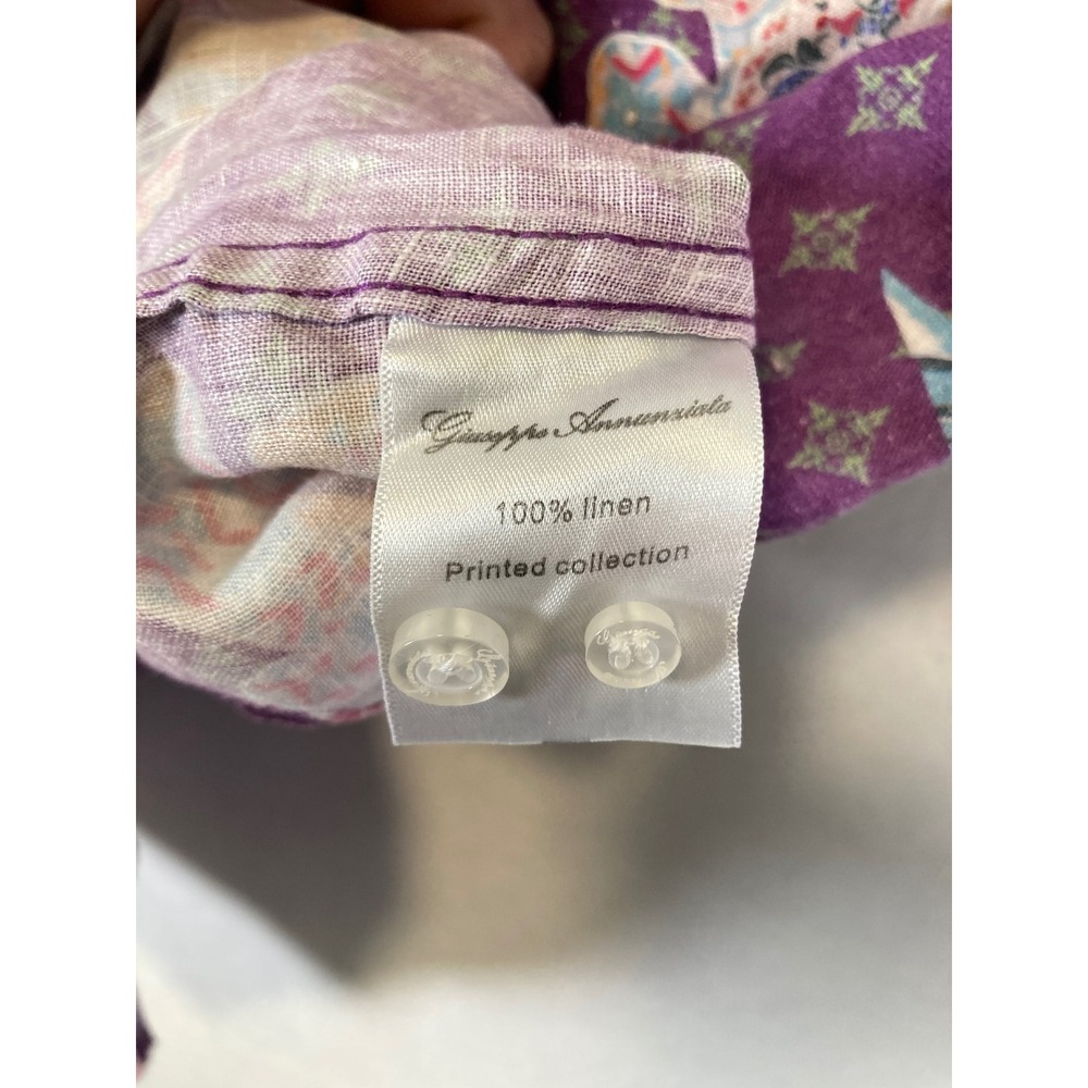 Giuseppe Annunziata Women Small Purple Linen Tiger Floral Button Down Shirt - Picture 8 of 10
